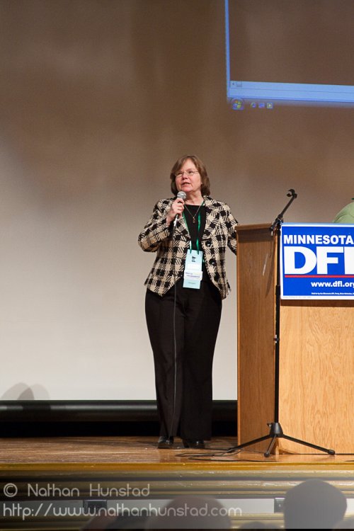 Representative Diane Loeffler addresses the SD59 convention afte